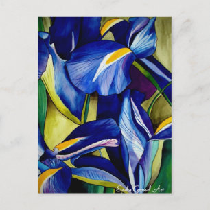 Blue Iris Blume Original Aquarellmalerei Postkarte