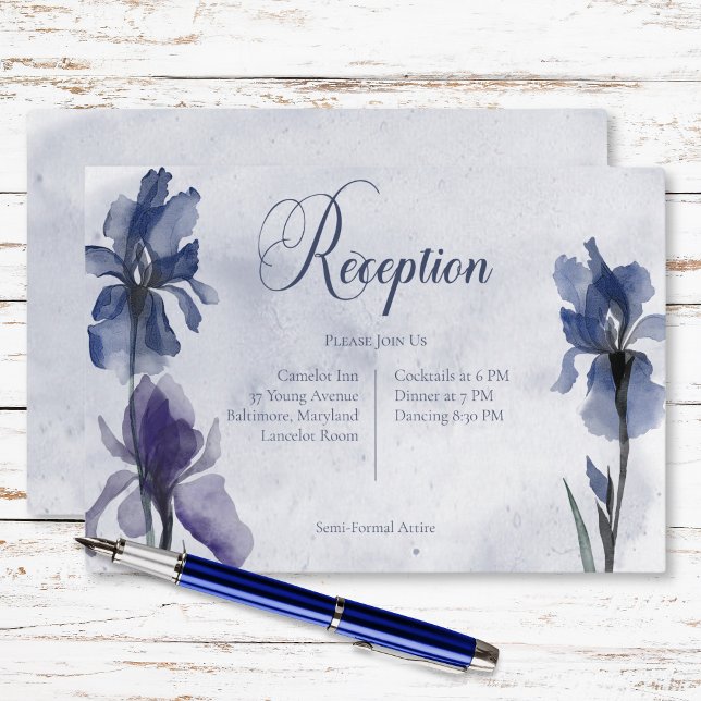 Blue Iris Blume Wedding Blue Modern Empfang Begleitkarte (Blue Iris Flowers Wedding Blue Modern Reception Enclosure Card)