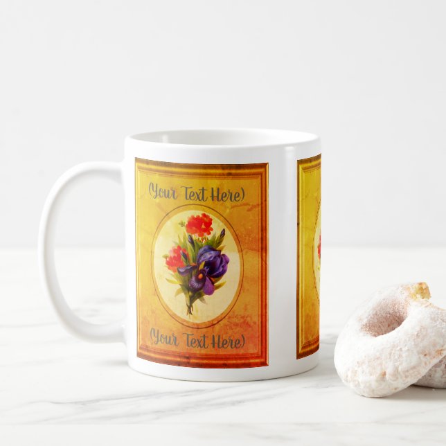Blue Iris Bouquet Vintage Kunst Personalisiert Kaffeetasse (Mit Donut)