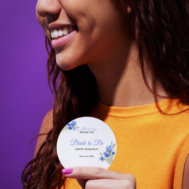 Blue Iris Bride to Be Something Blue Bridal Shower Runder Aufkleber (Blue Iris Bride to Be Something Blue Bridal Shower Round Sticker )