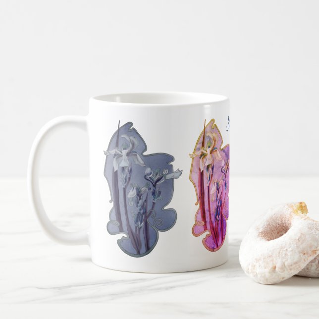 Blue Iris floral Art 2 Personalisiert Kaffeetasse (Mit Donut)