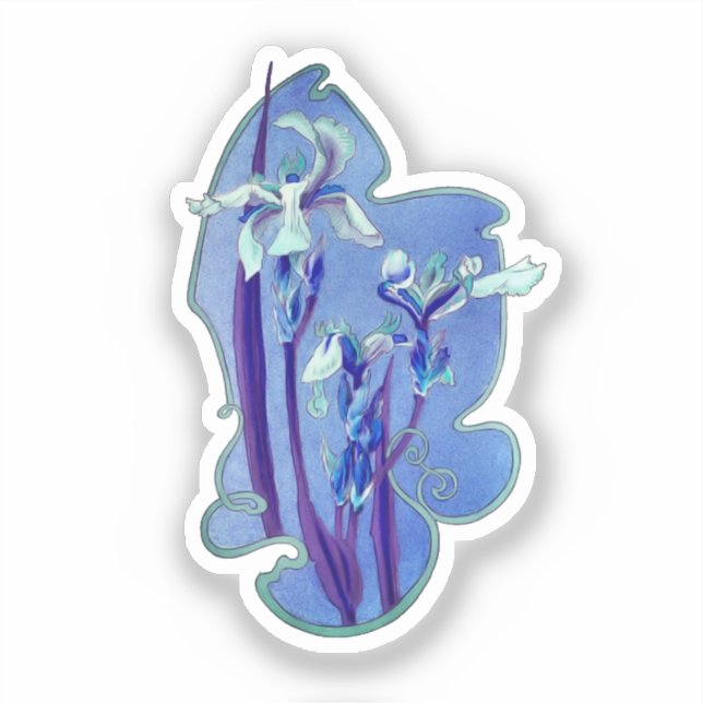 Blue Iris floral Art Aufkleber (Vorderseite)
