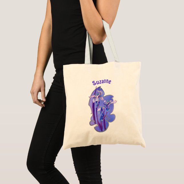 Blue Iris floral Art Personalisiert Tragetasche (Vorderseite (Produkt))