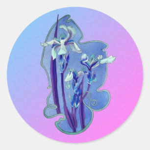 Blue Iris floral Art Runder Aufkleber