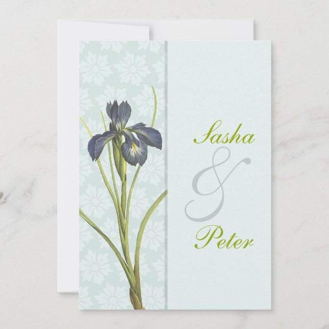 Blue Iris Floral Wedding Einladung (Rückseite)