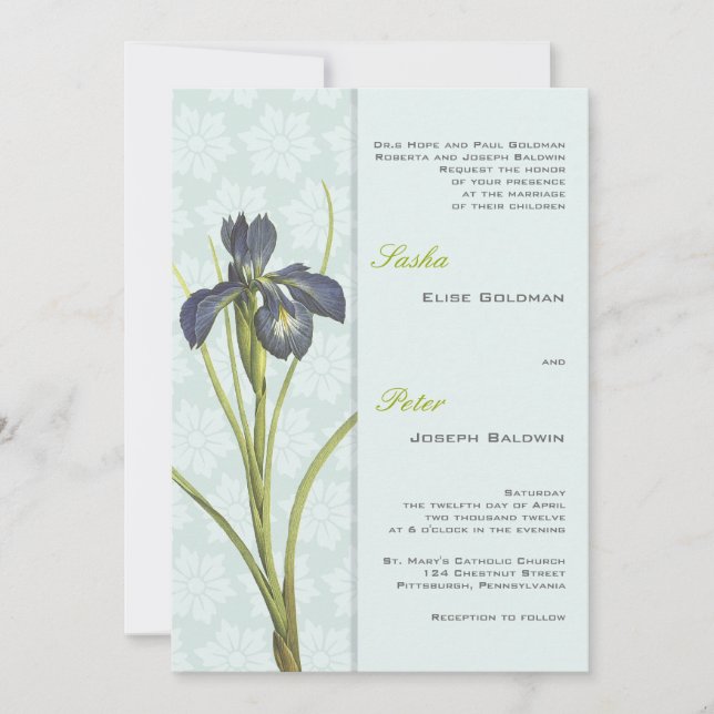 Blue Iris Floral Wedding Einladung 2 (Vorderseite)