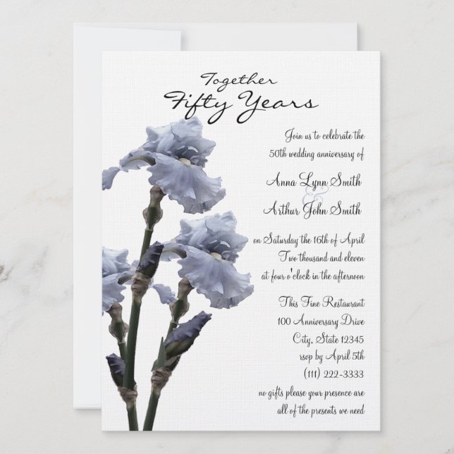 Blue Iris Jahrestag Einladung (Vorderseite)