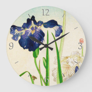 Blue Iris - Japanese watercolor print Große Wanduhr
