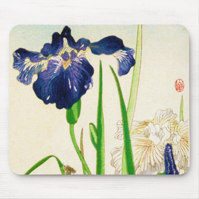 Blue Iris - Japanischer Aquarelldruck Mousepad (Vorne)
