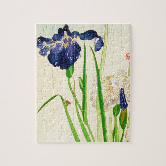 Blue Iris - Japanischer Aquarelldruck Puzzle (Vertikal)