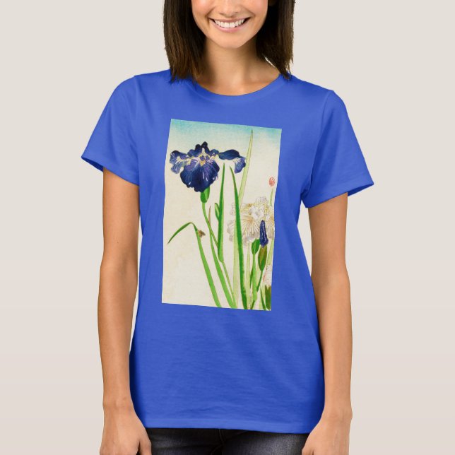 Blue Iris - Japanischer Aquarelldruck T-Shirt (Vorderseite)