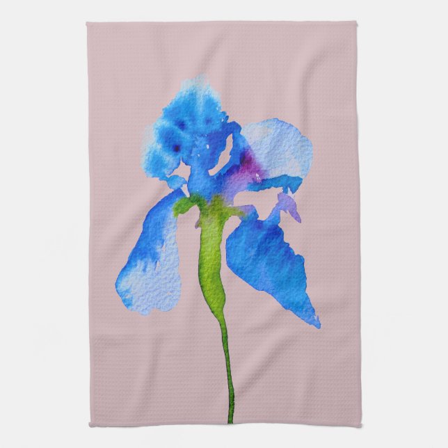 Blue Iris moderne Aquarellkunst Geschirrtuch (Vertikal)