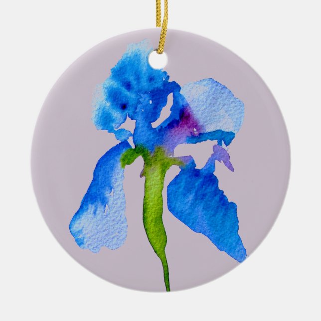 Blue Iris moderne Aquarellkunst Keramik Ornament (Vorne)