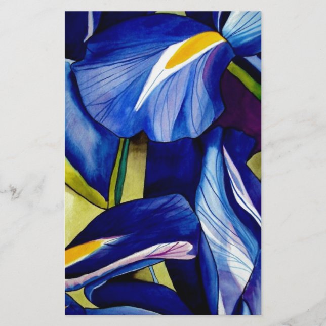Blue Iris Original Art Aquarell Blume (Vorderseite)