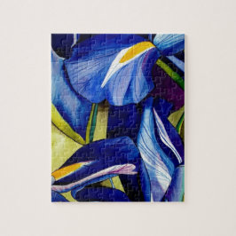 Blue Iris Original Art Aquarell Blume Puzzle