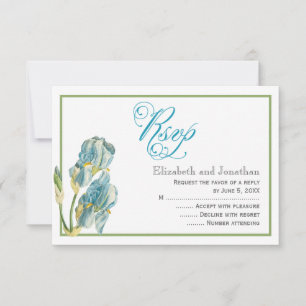 Blue Iris Script Wedding Repcard Einladung
