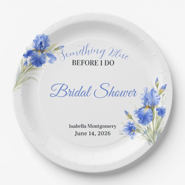 Blue Iris Something Blue Before I Do Bridal Shower Pappteller (Vorderseite)