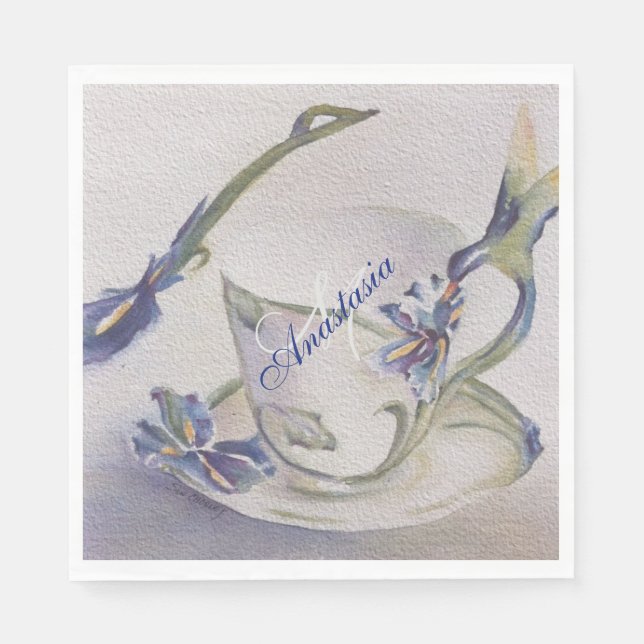BLUE IRIS TEACUP MONOGRAMM PARTY SERVIETTE (Vorderseite)