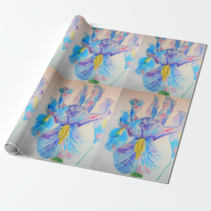 Blue Iris verleiht Kunst Blume Watercolor Wrapping Geschenkpapier