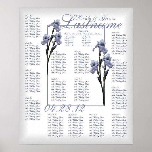 Blue Iris Wedding Guest Seating Chart Poster (Vorne)