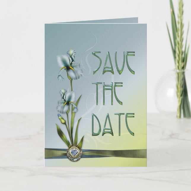 Blue Iris Wedding Save the Date Einladung (Vorderseite)