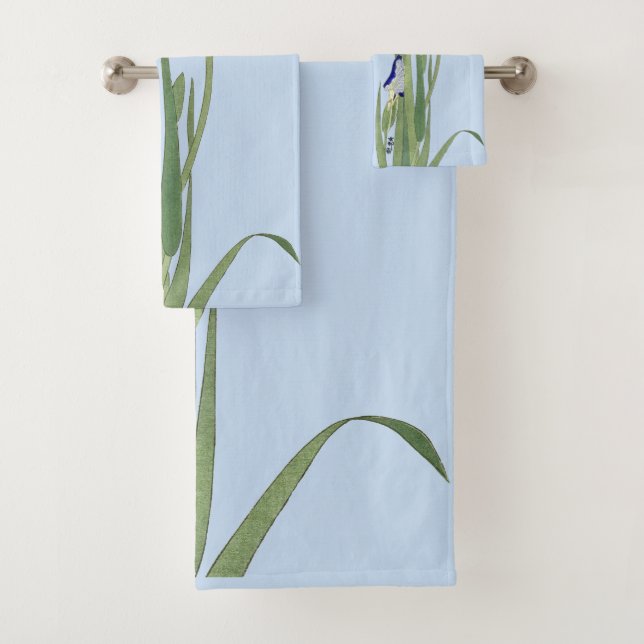 Blue Irises von Ohara Koson Badhandtuch Set (Insitu)