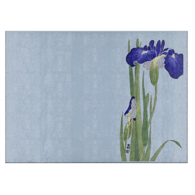 Blue Irises von Ohara Koson Schneidebrett (Vorderseite)