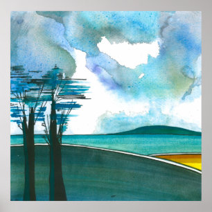 Blue Island Abstrakt Art Poster/Print 24x24" Poster