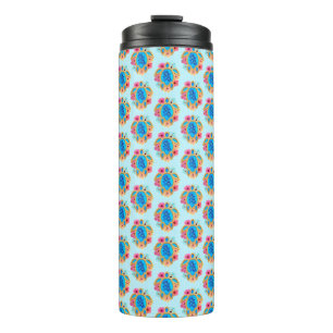Blue Island Tropical Sea Turtles Floral Thermosbecher
