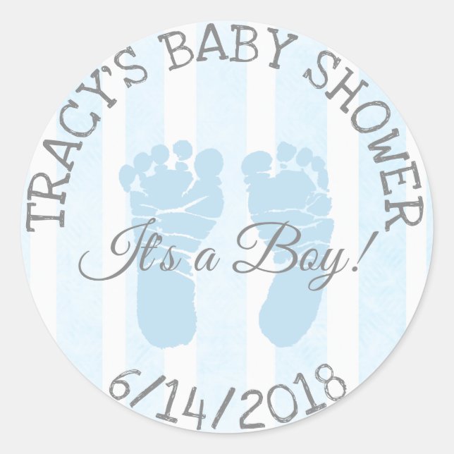 Blue It a Boy Footprints Baby Shower Stickers (Vorderseite)