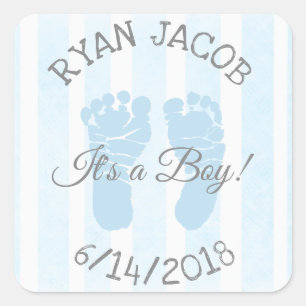 Blue It a Boy Footprints Baby Shower Stickers