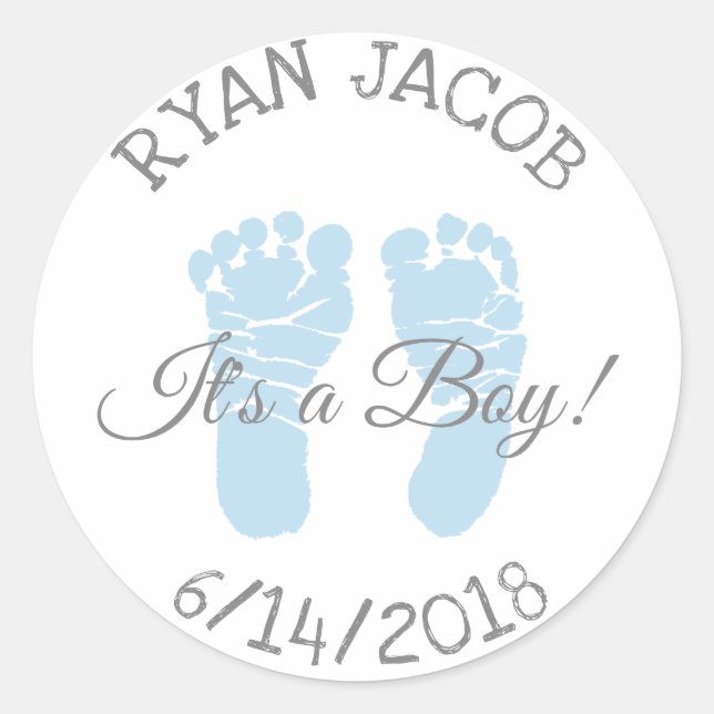 Blue It a Boy Footprints Baby Shower Stickers (Vorderseite)