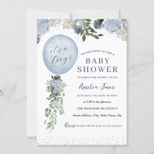 Blue It is a Boy Balloon Baby Shower Einladung