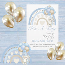 Blue It is a Boy Rainbow Watercolor Baby Shower