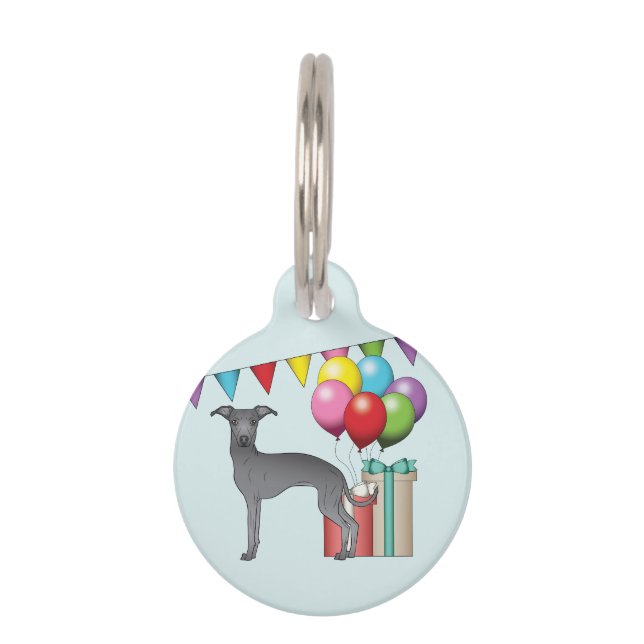 Blue Italian Greyhound Colorful Happy Birthday Haustiermarke (Vorderseite)