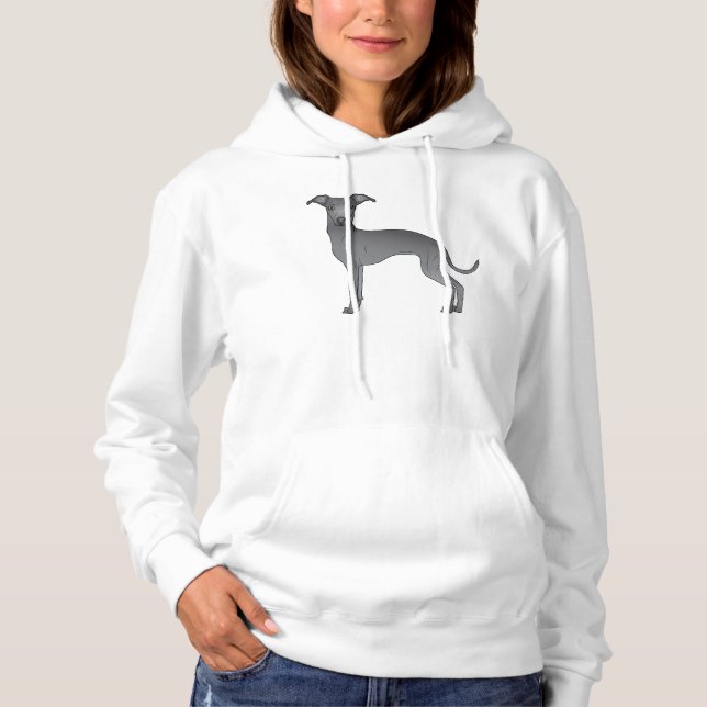 Blue Italian Greyhound Dog Cartoon Illustration Hoodie (Vorderseite)