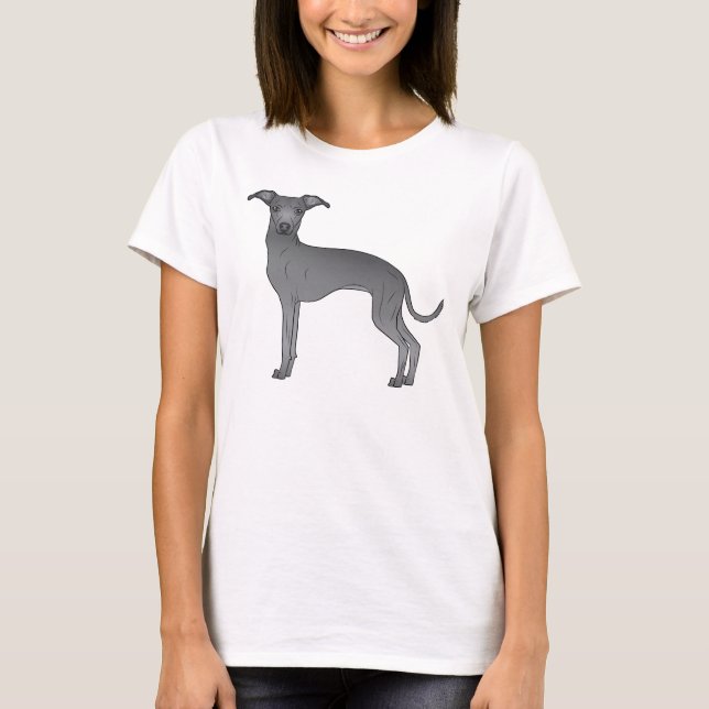 Blue Italian Greyhound Dog Cartoon Illustration T-Shirt (Vorderseite)
