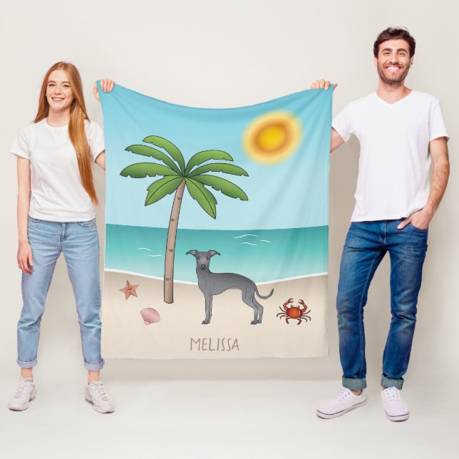 Blue Italian Greyhound im Tropical Summer Beach Fleecedecke (Beispiel)