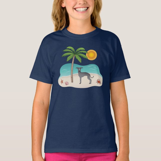 Blue Italian Greyhound im Tropical Summer Beach T-Shirt (Vorderseite)