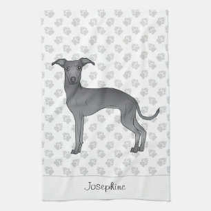 Blue Italian Greyhound mit Individuelle Name Geschirrtuch
