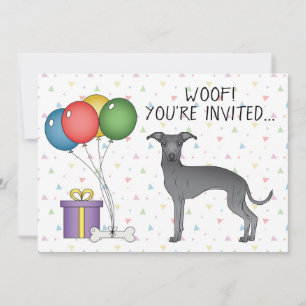 Blue Italian Greyhound Niedlich Cartoon Dog Birthd Einladung