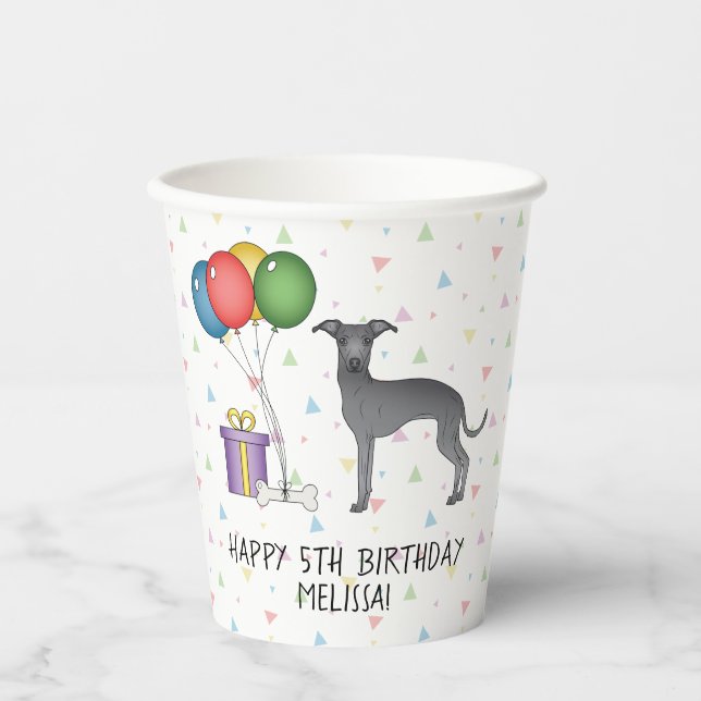 Blue Italian Greyhound Niedlich Dog - Happy Birthd Pappbecher (Vorderseite)