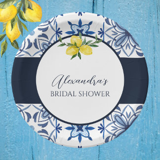 Blue Italian Lemon Brautparty Paper Pappteller