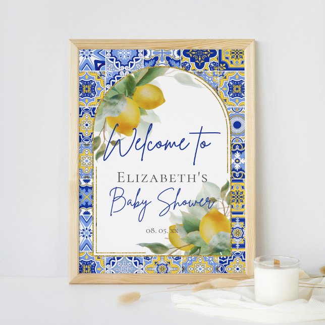 Blue Italian Tiles Arch Citrus Lemons Willkommen Poster (Von Creator hochgeladen)