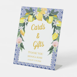 Blue Italian Tiles Lemon Brautparty Cards Geschenk Sockelschild