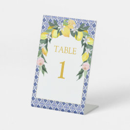 Blue Italian Tiles Lemon Brautparty Table Top Sockelschild