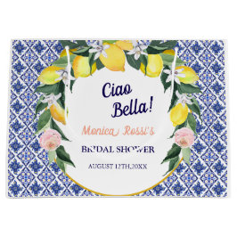 Blue Italian Tiles Lemons Ciao Bella Brautparty Große Geschenktüte