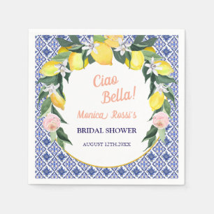 Blue Italian Tiles Lemons Ciao Bella Brautparty Serviette