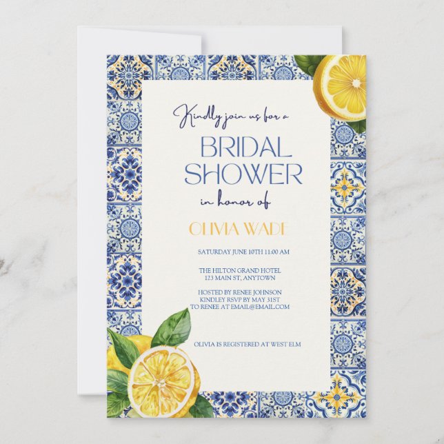 Blue Italian Title Bridal Shower Einladung (Vorderseite)