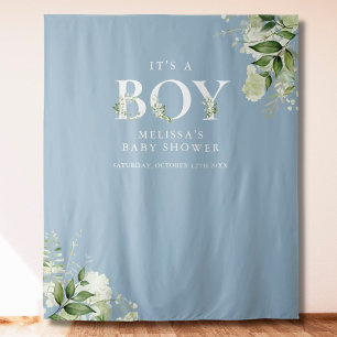 Blue its a Boy Foliage Baby Showroom Foto Prop Wandteppich